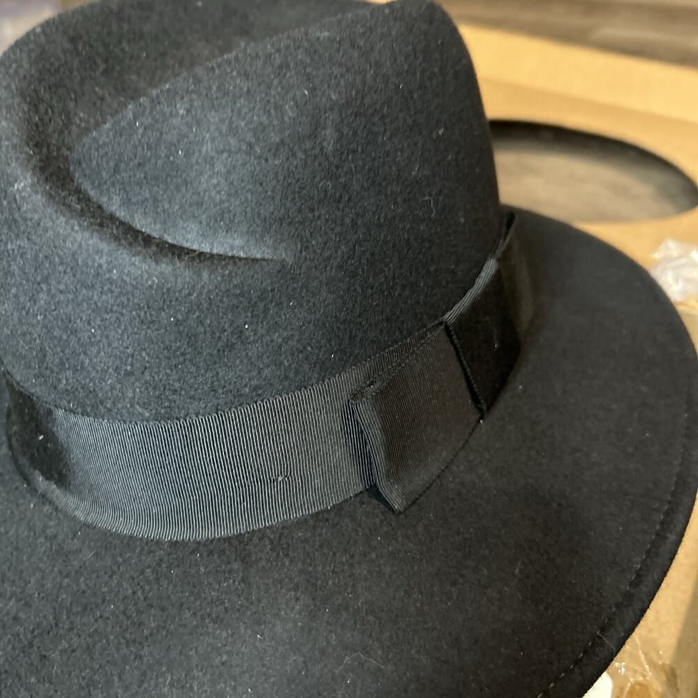 Women’s Femsee Fedora Black Wool Wide Brim Hat with Brush Size Medium - Picture 11 of 13